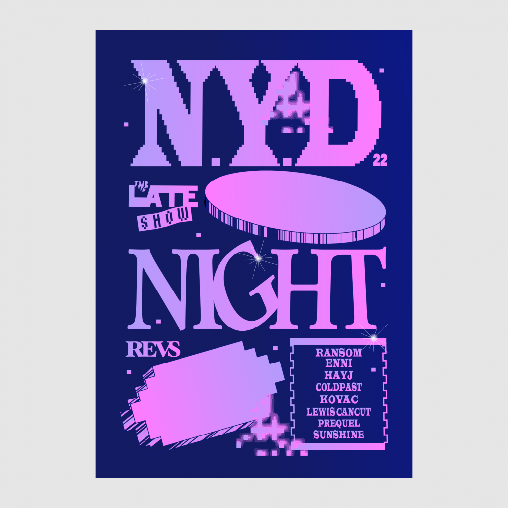 Colour Poster Design for Revolver Upstairs / The late Show on New Years Day / Night with The Late Show